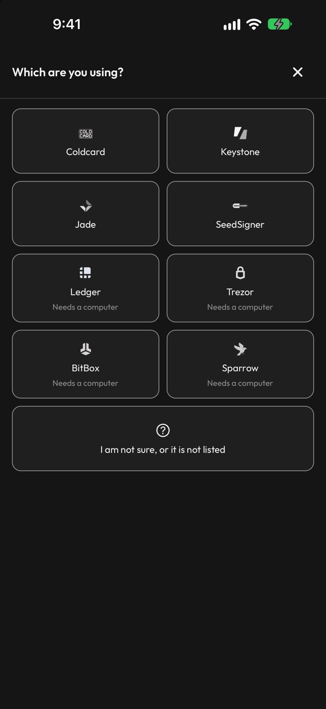 List of wallets you can use for your escrow key, some tagged Needs a computer