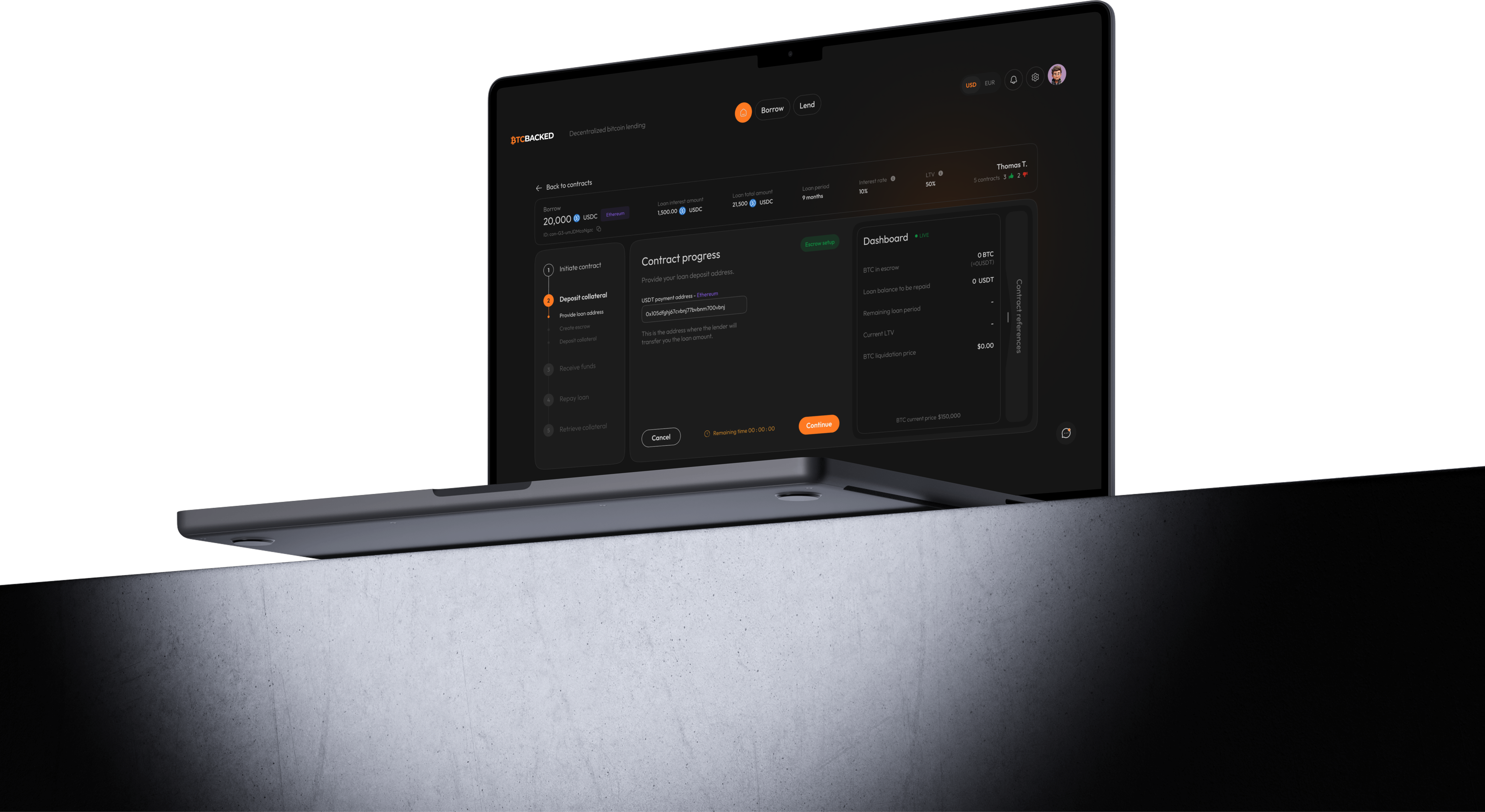 BTCBacked platform on laptop